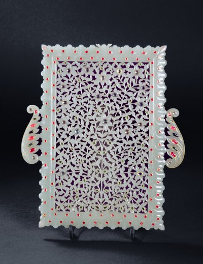 Jade Mirror-Back, Inset with Precious Stones by Indian School